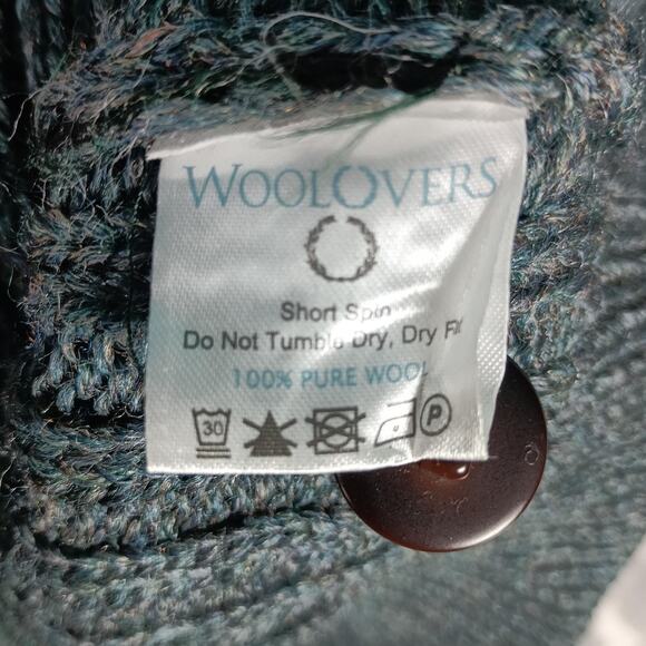 WoolOvers Cardigan Sweater Womens Small Green 100% Wool Cable Knit Pockets - Picture 8 of 8